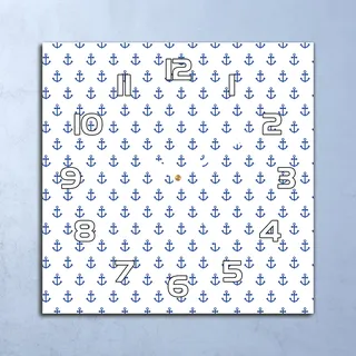 Deko Glasuhr Wanduhr 30x30 Blaue Anker Quarz Küchenuhr Bürouhr - Blau