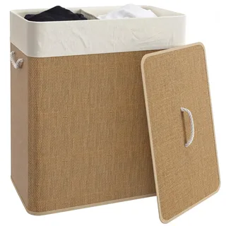 Homcom Bambus Wäschekorb mit Deckel 100 L Wäschesammler mit Seilgriffen, herausnehmbarer Wäschesack, Laundry Baskets Wäschesortierer für Waschküche Schlafzimmer Badezimmer Braun