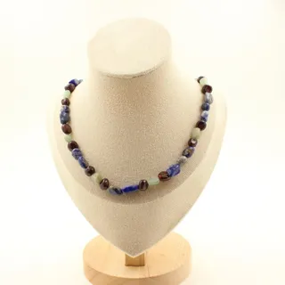 Halskette Perlen Lapislazuli+Granat+Kyanit Grün Kette aus Edelstahl