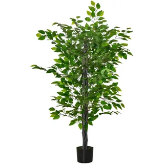 Homcom Künstlicher Ficusbaum groß 135 cm Kunstpflanze, Künstliche Pflanzen im Topf , Grün , Kunststoff , 135 cm , Dekoration, Blumen & Blumentöpfe, Kunstpflanzen