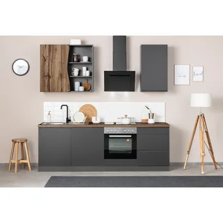 KOCHSTATION Küchenzeile »KS-Bruneck« 240cm breit, wahlweise mit oder ohne E-Geräte, hochwertige MDF-Fronten, grau