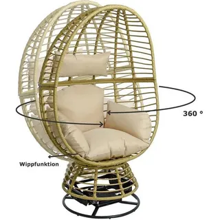 Polyrattan Loungesessel Schwingsessel Rattan Sessel Relaxsessel Stuhl Beige - Beige
