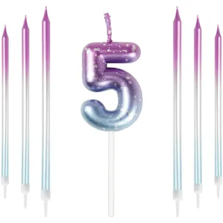 Mciskin Bunte Zahlenkerzen, Kerze für Kuchen, Geburtstagskerzen, Hochzeitsdekorationen, Partykerzen, Geburtstagskerzen für 5 Jahre, Jungen, Mädchen, Tortenaufsatz, Geburtstagskerzen Nummer 5