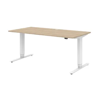 Röhr-Bush röhr direct.office elektrisch höhenverstellbarer Schreibtisch sonoma-eiche rechteckig, T-Fuß-Gestell weiß 160,0 x 70,0 cm