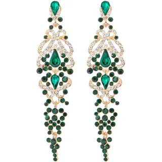 Art Deco Lange Baumelnde Statement Ohrringe, Grün Kristall Strass Cluster Chandelier Kronleuchter, Partei Abschlussball