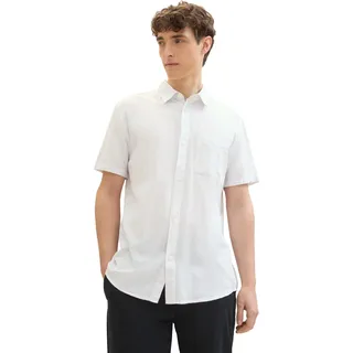 TOM TAILOR Denim Herren Sommer Kurzarm-Hemd mit Brusttasche, white herringbone, XXL