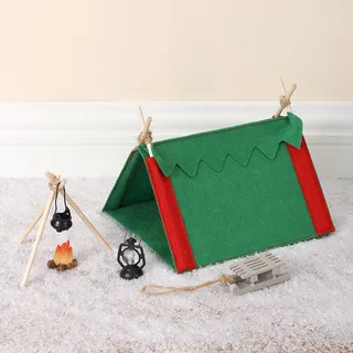 Festicy Wichtels Waldlager Set I 7-teilig I Miniatur Wichtel Zubehör mit Wichtel Zelt & Lagerfeuer I Wichteltür Set mit Wichtel Schlitten I Camping I Puppenhaus