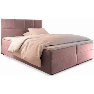 Masseno Boxbett Lena 140x200 cm mit Matratze und Topper - Rosa , Holz , H2 + H3 , 140x200 cm , Schlafzimmer, Betten, Boxspringbetten