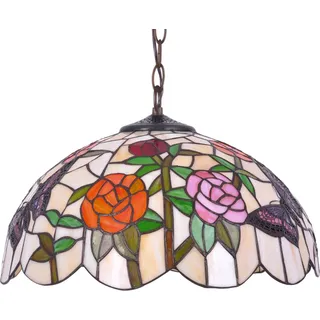 Jugendstil Buntglas-Hängelampe Rose, E27 Fassung - Bunt