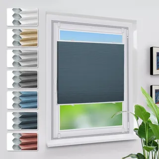 Grandekor Verdunklungsplissee Wabenplissee ohne Bohren Weiß-Blau 40x130cm (BxH) Klemmfix Plissee ohne Bohren Verdunkelung Thermo Rollo Wärmedämmung, Privatsphäre - & Sonnenschutz