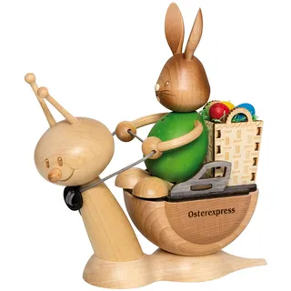 Kuhnert Drechslerei Osterdekoration/Osterhase „Osterexpress Stupsi mit Sunny“ 20cm, aus feinstem Holz, für EIN Bezauberndes Osterfest oder eine dauerhafte Dekoration, Holzkunst Made in Germany