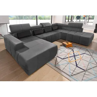 DOMO collection Wohnlandschaft »Brandon, whlw. mit Sitztiefenverstellung, whlw. Nierenkissen« mit Kopfteilverstellung, wahlweise Sitztiefenverstellung, U-Form, grau