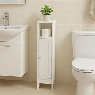 Badezimmerschrank mit Tür - schmal, verstellbare Einlegeböden