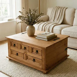 Idimex Mexico Möbel Truhentisch Tequila , Kieferfarben, Kieferfarben , Holz , Kiefer , Vintage , 92x44x72 cm , FSC Mix , Wohnzimmer, Wohnzimmertische, Couchtische