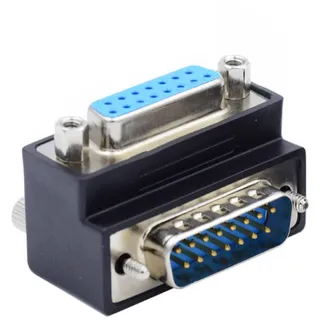 System-S DB15 Adapter DSUB 15 Pin Stecker zu Buchse 90° Winkel Schraube Kabel in Schwarz