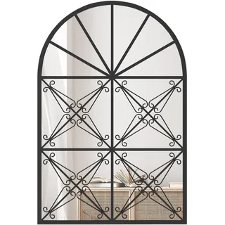 GOPLUS Bogen Wandspiegel 58 x 87 cm, Dekorativer Fensterspiegel mit Metallrahmen, Hängespiegel mit Fensteroptik, Dekospiegel Bogenspiegel Schwarz für Wohnzimmer, Schlafzimmer & Flur