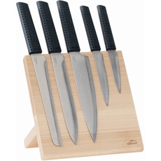 Lacor - 39031 - Küchenmesser mit Magnetblock, Messerset, inklusive 5 Messer, ergonomischer rutschfester Griff, Edelstahl, 100% stabile Oberfläche, Buche, 21 x 22.5 cm
