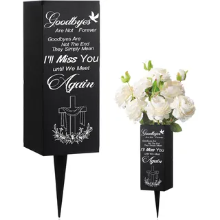 Geosar Friedhofsvasen für Grab, Metall, Friedhof, Blumenvase, Beerdigung, Friedhofsvase, Gedenkblumenhalter mit Erdspieß, Grabmarkierungen, Blumenfriedhof, Dekoration für Grab, Rasen, Hof, Beerdigung