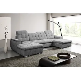 Wohnlandschaft WERK2 "Napoli", grau, B:330cm H:106cm T:174cm, 100% Polyester, Sofas, Wohnlandschaft, verstellbare Kopfteile, mit Schlaffunktion und Bettkasten