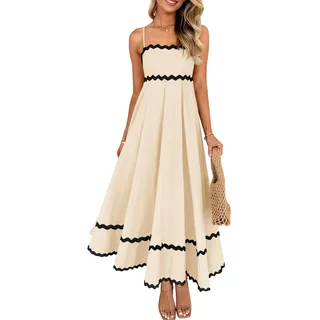 ZESICA Damen 2024 Sommer Spaghettiträger Ärmellos Rückenfrei Sommerkleid Flowy gesmokte Spitze Swing A Linie Midikleid, Aprikose, Mittel
