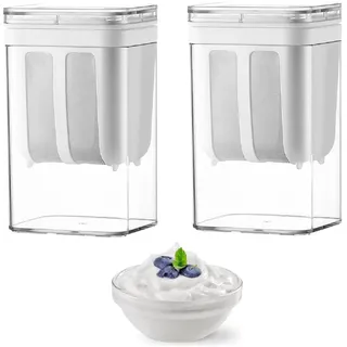 lomonmen Feine Filtersiebe Joghurt Sieb mit Deckel,Wiederverwendbarer Joghurt Molke Separator,1100ML Griechischer Joghurt Sieb für Herstellung dicker griechischer Joghurt Sojabohnenmilch (2pcs Weiß)