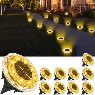 YIFMOO Solar Bodenleuchten Aussen, 12 Stück Solarlampen für Außen Garten, 8 LED Wasserdicht Boden Solarleuchten für Außen, Warmweiß Gartenbeleuchtung Solar für Garten Auffahrt Gehweg Terrasse Rasen