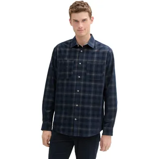 TOM TAILOR Herren Cordhemd mit Kaormuster, 36631 - Navy Dark Corduroy Check, L