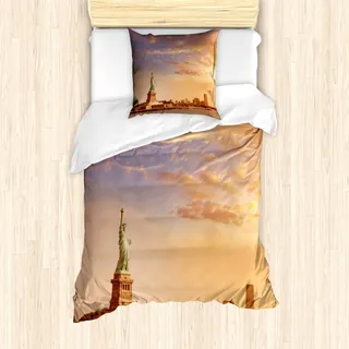 ABAKUHAUS New York Bettbezug Set für Einzelbetten, Freiheitsstatue USA, Milbensicher Allergiker geeignet mit Kissenbezug, Gelb Weiss - Gelb