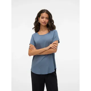 Blusenshirt VERO MODA "VMBELLA SS TOP WVN GA NOOS", Damen, Gr. XS, blau (china blau), Web, Obermaterial: 97% Viskose, 3% Elasthan, unifarben, regular fit hüftbedeckend, Rundhals, Shirts Blusenshirt, Viskosemischung, abgerundeter Saum