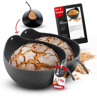 Coolinato – Silikonform 3 in 1 Universalschüssel 24 cm 2er Set – Teigschüssel, Gärkörbchen und Brotbackform in einem - BPA-Frei & Backofenfest bis 230°C - Ideal zum Mixen & Brotbacken - Grau