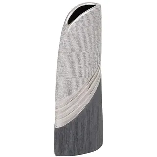 Dekohelden24 Edle Moderne Deko Designer Keramik Vase in Silber-grau hoch. Maße L/B/H: 11 x 8 x 25cm.