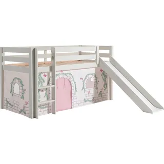 Vipack Hochbett »Pino, Spielbett massiv Kiefer, stabil gebaut, 3 Korpusfarben zur Wahl« inkl. Rolllattenrost, Leiter und Absturzschutz, mit oder ohne Rutsche, Textil-Set "Astronaut", inkl. Vorhang, mit oder ohne Tunnel, weiß