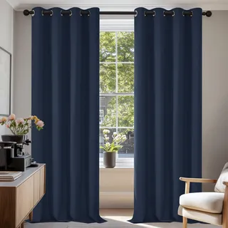 Deconovo Verdunkelungsgardinen mit Kälteschutz Vorhang Blickdicht Kälteschutzvorhang Blickdicht, 260x140 cm(HöhexBreite), Dunkelblau, 2er Set