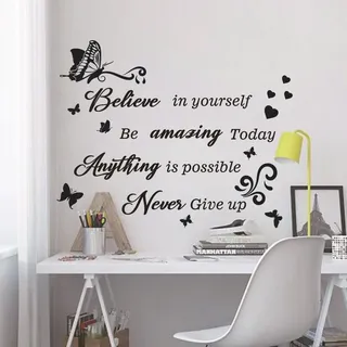 TXDAMAI Wandtattoo Sprüche Glücklich Wandaufkleber Zitate Inspirierende Schwarze Buchstabe Wandsticker Wanddeko für Schlafzimmer Wohnzimmer