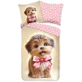 PURE luxury collection Kinderbettwäsche »Bobi« 2 Stk. tlg. Mikrofaser, 135x200, 2 Teilig, Wendeoptik, Kind, Hund, Welpe, beige