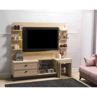 Wohnwand Holz Möbel Modern Design Wohnzimmer Regale Luxus Einrichtung - Beige