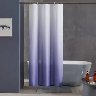 Furlinic Schmaler Duschvorhang Badvorhang Textil aus Polyester Stoff Schimmelresistent Wasserabweisend Waschbar für Eck Bad in Kleine Badewanne Weiß nach Lila 100x200cm mit 6 Duschringen.