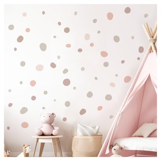 DEKO KINDERZIMMER Wandsticker Tupfen Set 92 Stück Wandtattoo für Babyzimmer Kreise rosa beige grau Dots für Kinderzimmer Klebepunkte Wandaufkleber DK1014