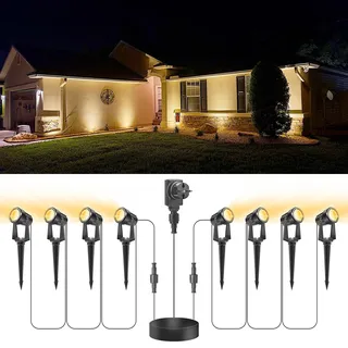 VOLISUN Gartenstrahler Led Außen Wasserdicht,Gartenbeleuchtung Mit Strom,Gartenleuchten Warmweiß IP65 Wasserdicht,8Pack für Haus, Baum, Hinterhof