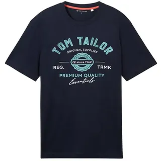 Tom Tailor TOM TAILOR, Herren, T-Shirt mit Logo-Print aus Baumwolle, Dark Blue, XXXL