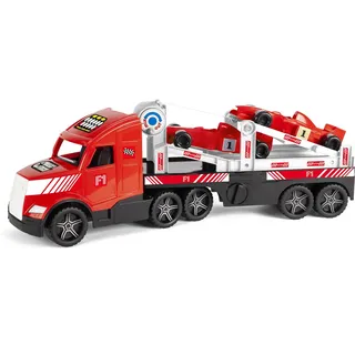 Wader 36241 - Magic Truck Formel 1 Transporter mit Seilwinde, Größe ca. 79 cm, für Kinder ab 3 Jahren, geeignet als Geschenk für kreatives Spielen