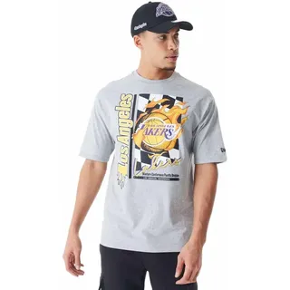 NBA Flame Print Oversized T-Shirt Los Angeles Lakers Heather Grey Yellow