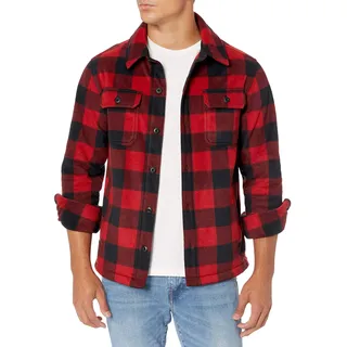Amazon Essentials Herren Langärmlige Polarfleece-Hemdjacke Für Den Winter, Rot Buffalo Karos, XS