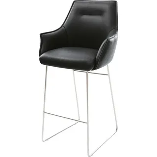 DeLife Barstuhl Alja-Flex Echt-Leder Schwarz Kufengestell Edelstahl Taschenfederkern