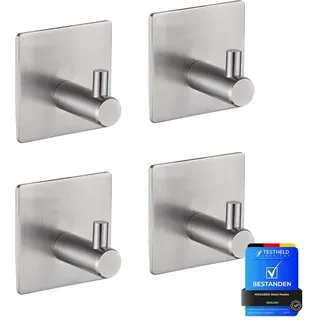 Ibergrif Handtuchhaken Selbstklebend, Handtuchhalter ohne Bohren, Bademantelhaken, Klebehaken, Selbstklebende Haken Bad und Küche, Edelstahl, 4 Stück, Schwarz