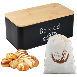 Joyan Brotkasten Metall mit Bambusdeckel als Schneidebrett - Große Brotbox für langanhaltende Frische - Modernes Design Brotkorb & Brotaufbewahrung für Küche - Inkl. Lüftungslöcher