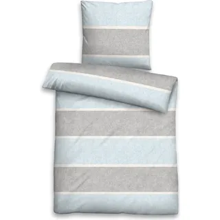 biberna Melange-Flanell Bettwäsche BLOCKSTREIFEN ciel 1x 135x200 cm + 1x 80x80 cm - Hellgrau