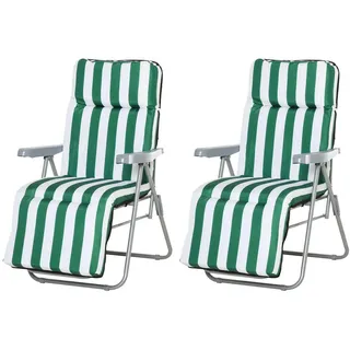 Outsunny Sonnenliege, 5 Positionen Auflage, Stahl, Polyester, Schaumstoff, Grün , Kunststoff , 60x102x75 cm , Gartenmöbel, Gartenliegen