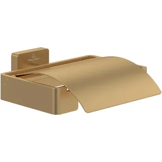 Toilettenpapierspender Villeroy & Boch Elements, Striking mit Deckel, Toilettenpapierspender zur Wandmontage, Messing, rechteckig, gebürstetes Gold