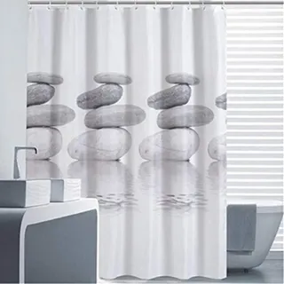 Duschvorhang 200x200 Textil Grau Pebble Schimmelresistenter und Wasserabweisend Shower Curtain mit 12 Duschvorhangringen (200 * 200cm)